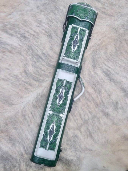 Buffalo Single Tone Leather Cue Case handtooled and handcolored with worldwide express shipping