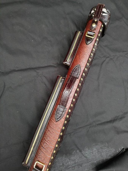 Buffalo Single Tone Leather Cue Case handtooled and handcolored with worldwide express shipping
