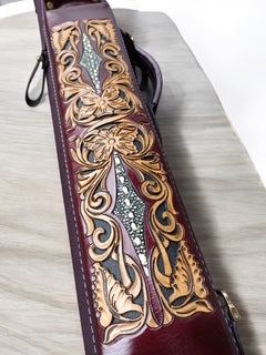 Buffalo Single Tone Leather Cue Case handcrafted handtooled with handcolored finish