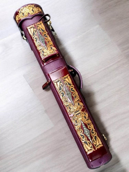 Buffalo Single Tone Leather Cue Case handtooled and handcolored with worldwide express shipping