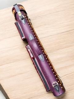 Buffalo Single Tone Leather Cue Case handtooled and handcolored with worldwide express shipping