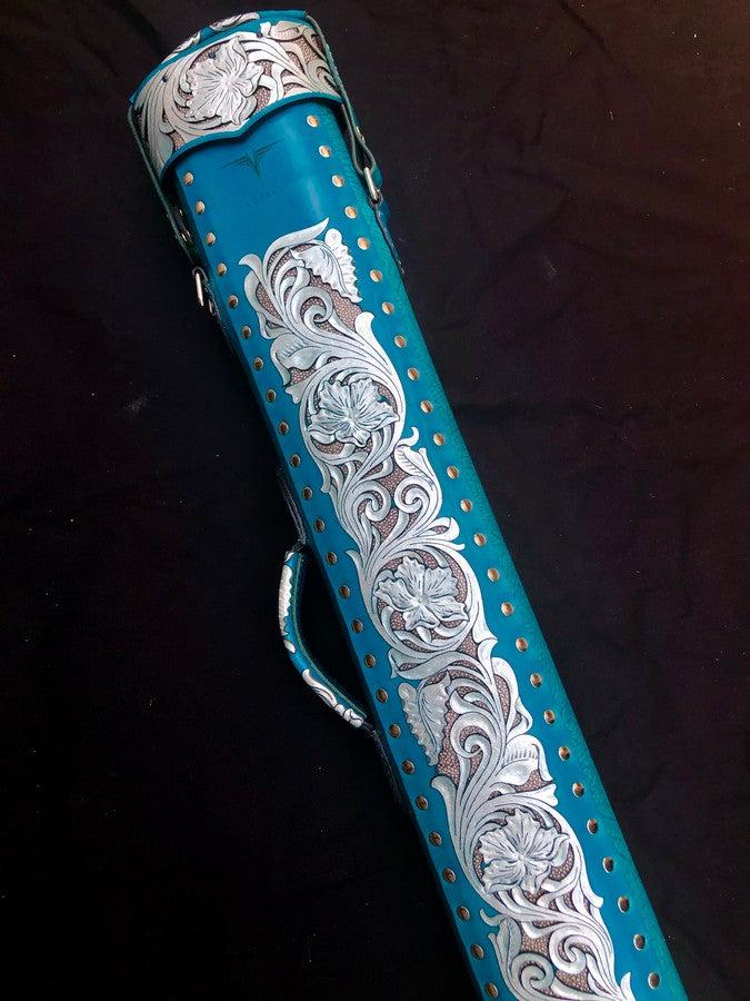 Buffalo Single Tone Leather Cue Case handcrafted handtooled with handcolored detail and worldwide express shipping