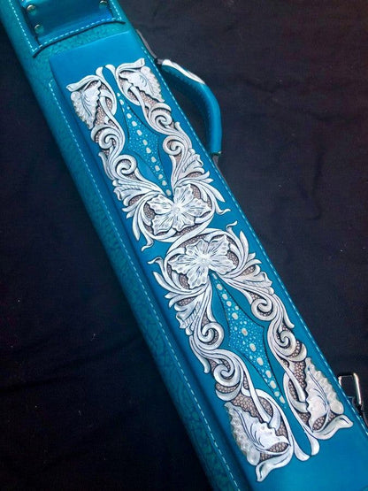 Buffalo Single Tone Leather Cue Case handtooled and handcolored with express worldwide shipping