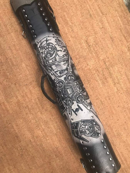 Back view of Darth Vader custom pool cue case with sci-fi artwork