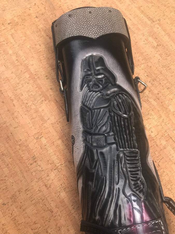Front close-up of Darth Vader custom pool cue case with sci-fi artwork