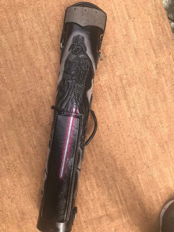Front view of Darth Vader custom pool cue case with sci-fi artwork