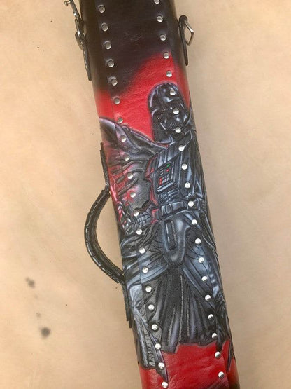 Back close-up of Darth Vader custom pool cue case with sci-fi artwork