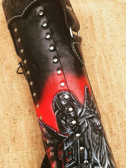 Side close-up of Darth Vader custom pool cue case with sci-fi artwork