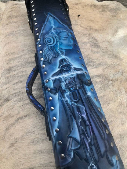 Back close-up of Darth Vader custom pool cue case with sci-fi artwork