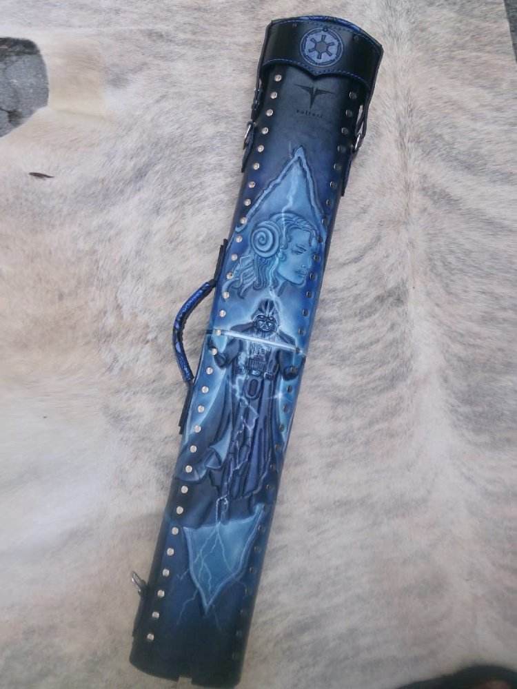 Back view of Darth Vader custom pool cue case with sci-fi artwork