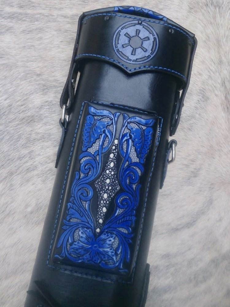 Front close-up of Darth Vader custom pool cue case with sci-fi artwork