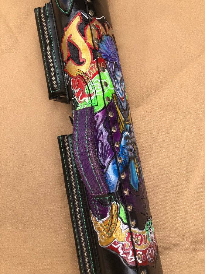 Side view of Joker custom pool cue case and genuine leather craftsmanship
