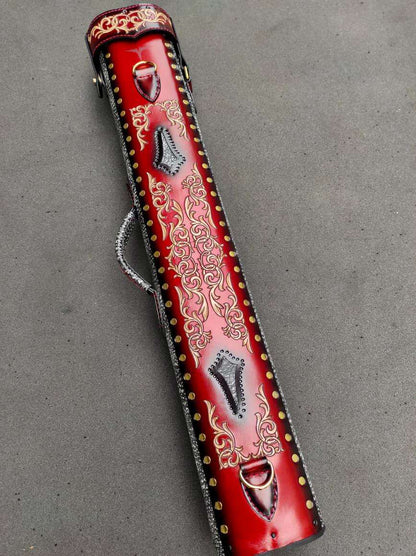 Stratta Dual Tone Leather Cue Case handtooled vegetable-tanned leather with handcolored finish