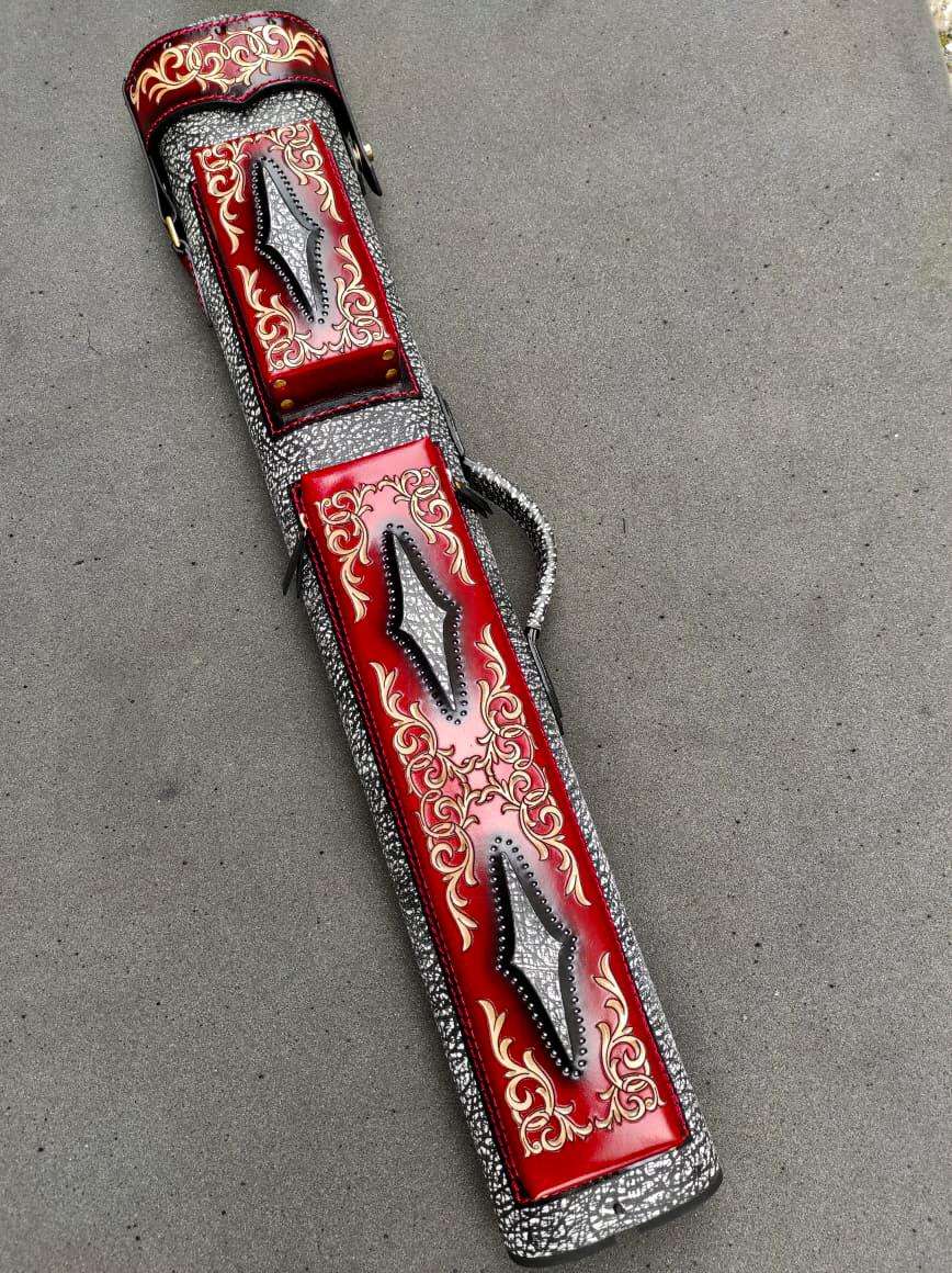 Stratta Dual Tone Leather Cue Case handtooled vegetable-tanned with handcolored detail and worldwide express shipping