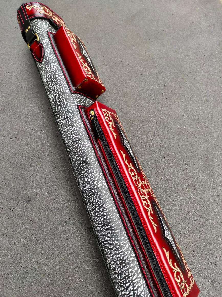 Stratta Dual Tone Leather Cue Case handtooled vegetable-tanned leather with dual tone design