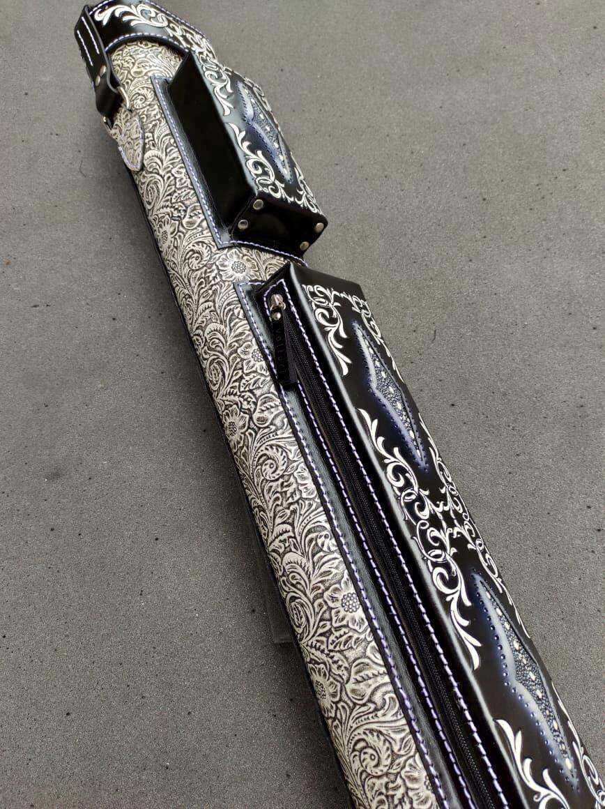 Stratta Dual Tone Leather Cue Case handtooled vegetable-tanned leather handcolored with worldwide express shipping