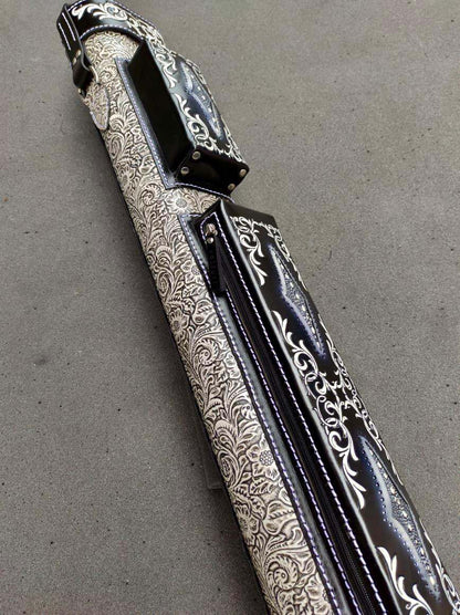 Stratta Dual Tone Leather Cue Case handtooled vegetable-tanned leather handcolored with worldwide express shipping