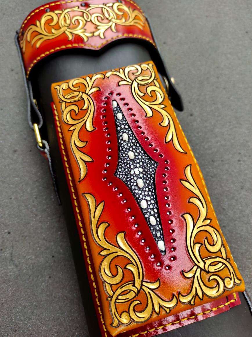 Stratta Dual Tone Leather Cue Case handcrafted vegetable-tanned leather with handcolored finish