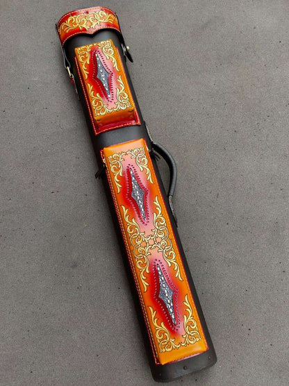 Stratta Dual Tone Leather Cue Case handtooled vegetable-tanned leather handcolored with worldwide express shipping