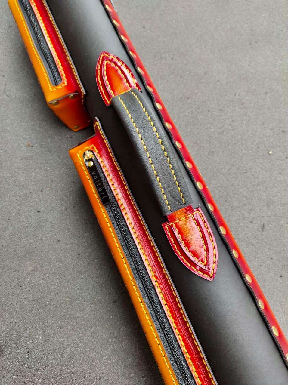 Stratta Dual Tone Leather Cue Case handtooled vegetable-tanned leather handcolored cue case